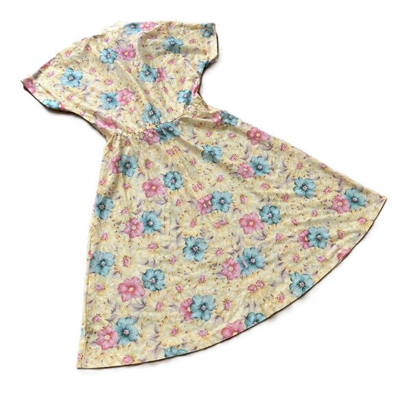 D'Allaird's Yellow Midi Dress Floral Print Short Sleeves Vintage 80s - Picture 5 of 8